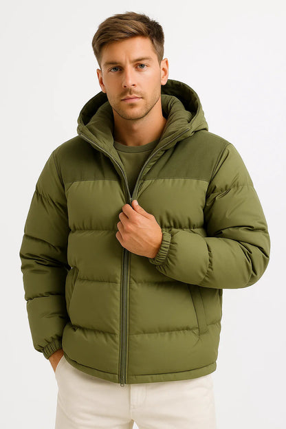 Men’s Hooded Puffer Jacket | Insulated Cotton Blend | Winter Warmth