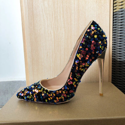 Blue Sequins Women Sexy Extremely High Heels