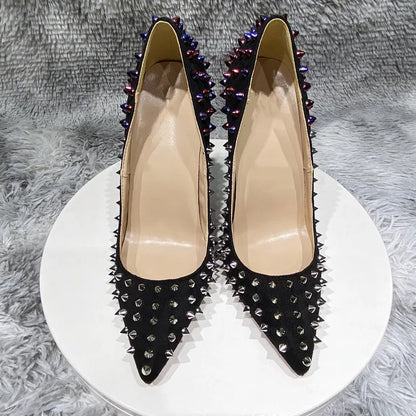 Black Flock Synthetic Suede Pointy Toe High Heel Shoes