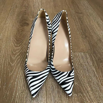 Matte Zebra Printed Women Pointed Toe Extremely High Heels