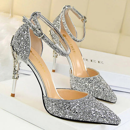 Sequined High Heel Stiletto Pumps in Gold and Silver