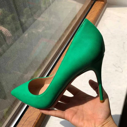 Green Women Pointy Toe High Heels 8/10/12cm Slip On Stilettos Fashion