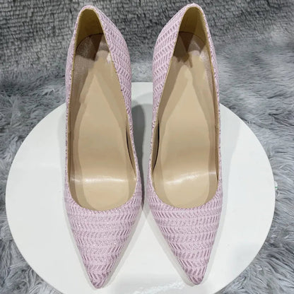 Embossed Pink Fabric Pointy Toe High Heel Party Wedding Shoes for Women
