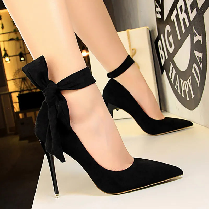 Suede High Heels with Bow-knot Detail Stiletto Pumps for Women