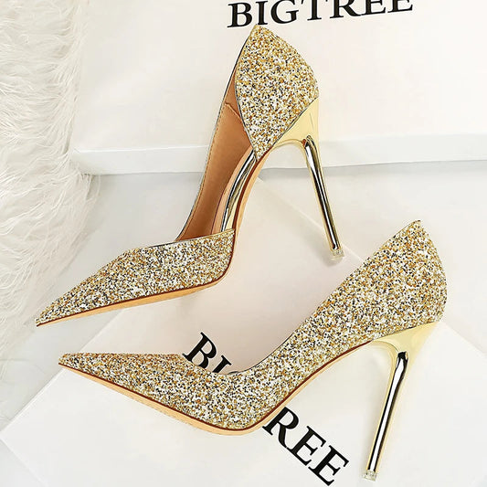 Sequin Cloth Gold Silver Woman Pumps for Wedding with Sexy High Heels