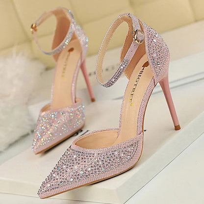 Shiny Rhinestones High Heels Ladies Pumps Stiletto Sweet Women Shoes