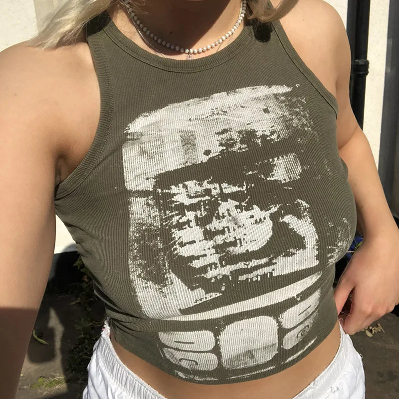 Printed Y2K Cropped Tank Cami Top