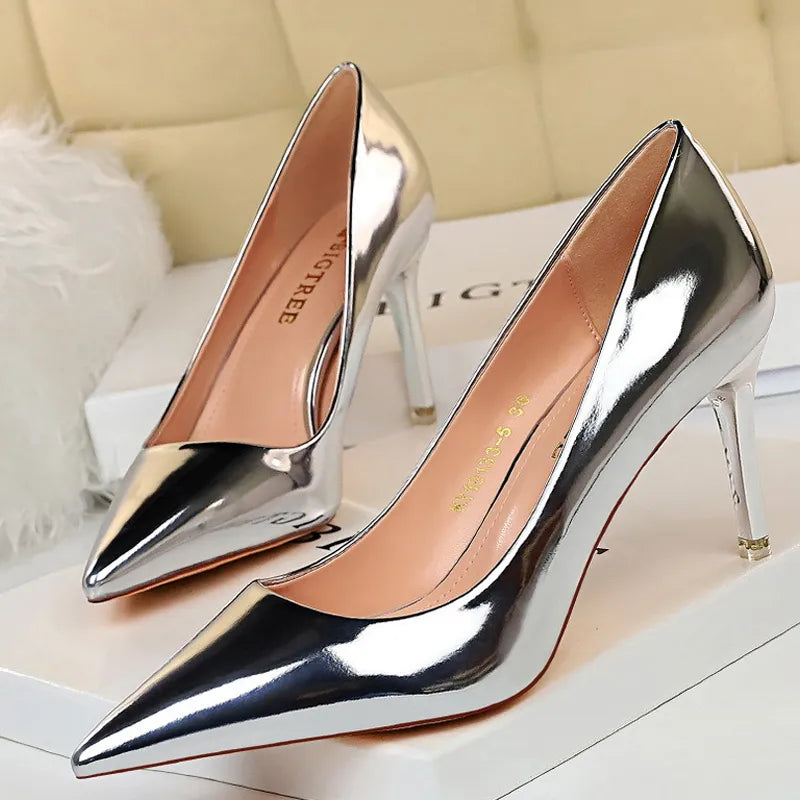 Patent Leather High Heel Wedding Pumps Basic Pump Shoes for Women