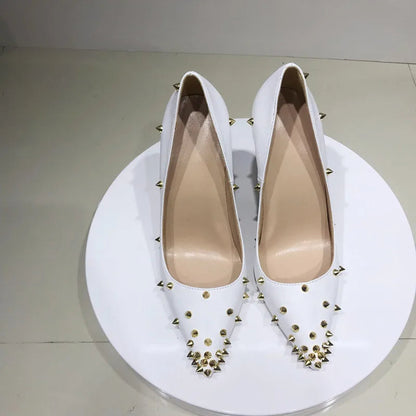 White Matte Spike Pointy Toe High Heel Party Shoes for Women