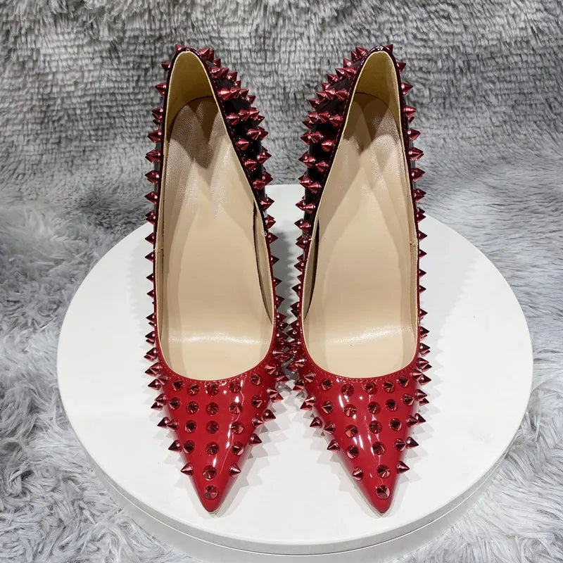 Black Red Women Sexy Spikes Pointy Toe High Heel Party Shoes
