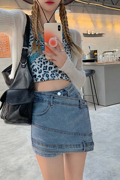 High Waist Irregular Denim Skorts
