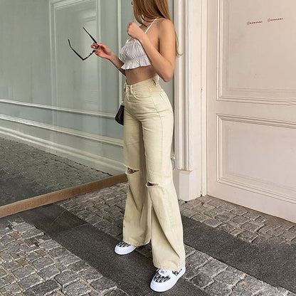 Julia Fashion - High Waisted Knee Distressed Jeans