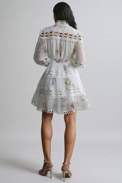 Catharine Floral Print Lace Panelled Mini Dress