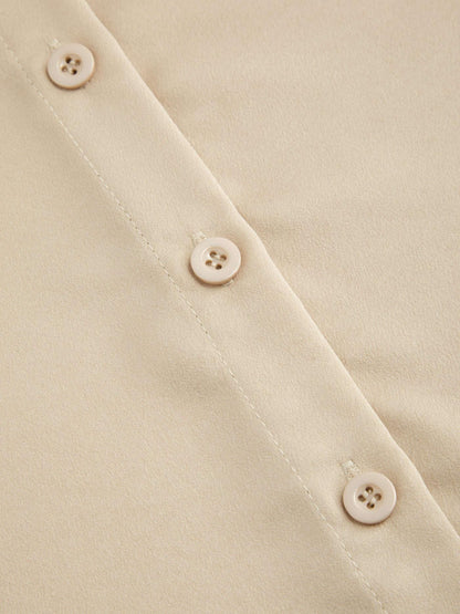 Collar Metal Hook Long Sleeve Blouse With Tie