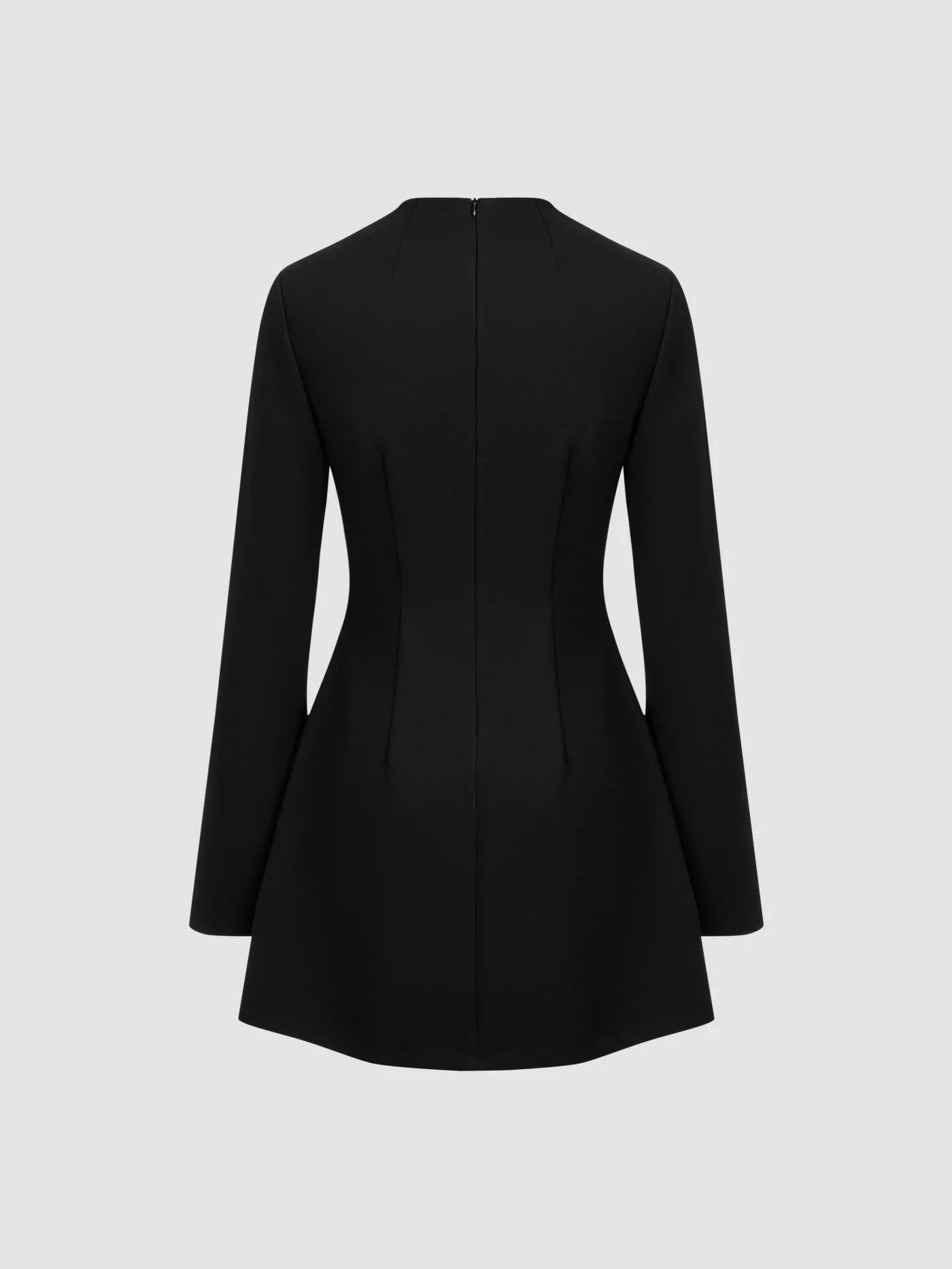 High Neck Solid Long Sleeve Mini Dress