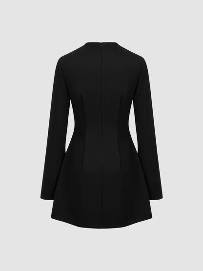 High Neck Solid Long Sleeve Mini Dress