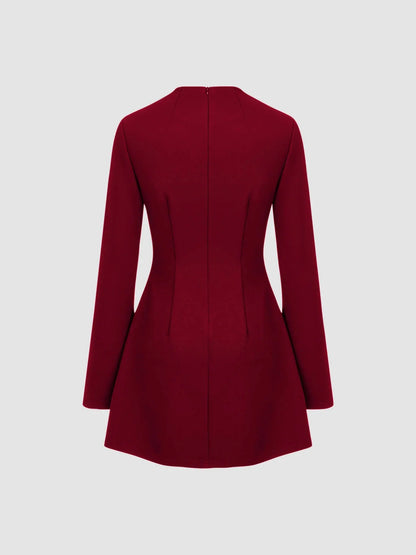 High Neck Solid Long Sleeve Mini Dress