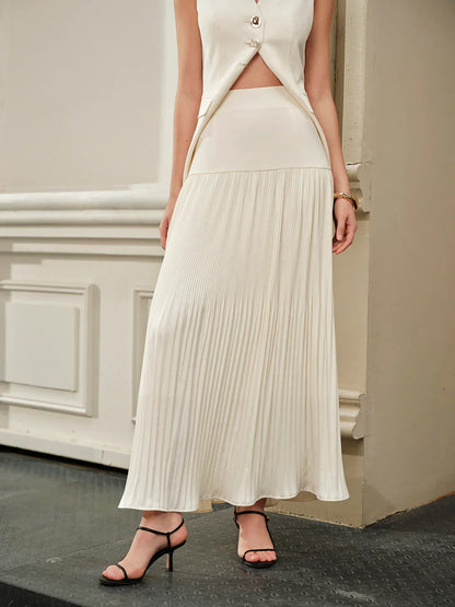 Elegant Style Mid-Waist Pleated Skirt