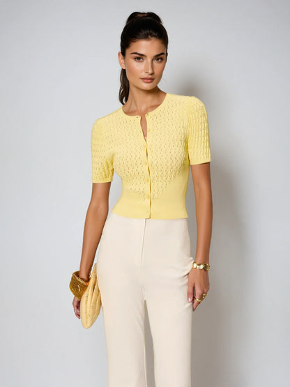 Sweet Lemon Hollow Knit Buttoned Top