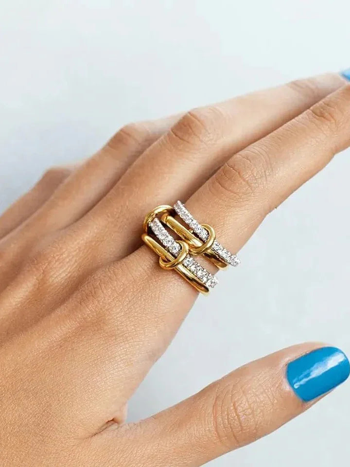 Stacked Cubic Zirconia Ring Gold Plated