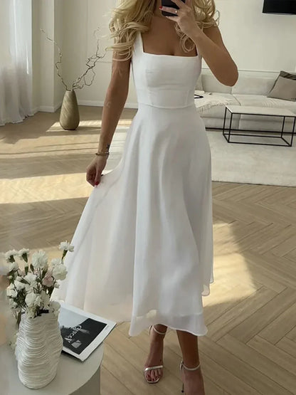 Solid Elegant Style Cami Long Dress