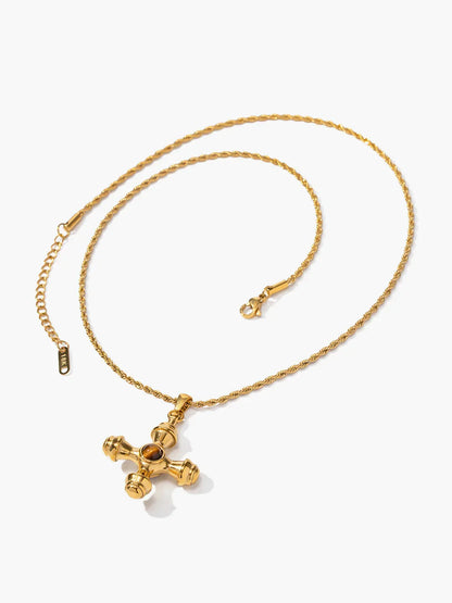 Cats Eye Stainless Steel Cross Necklace