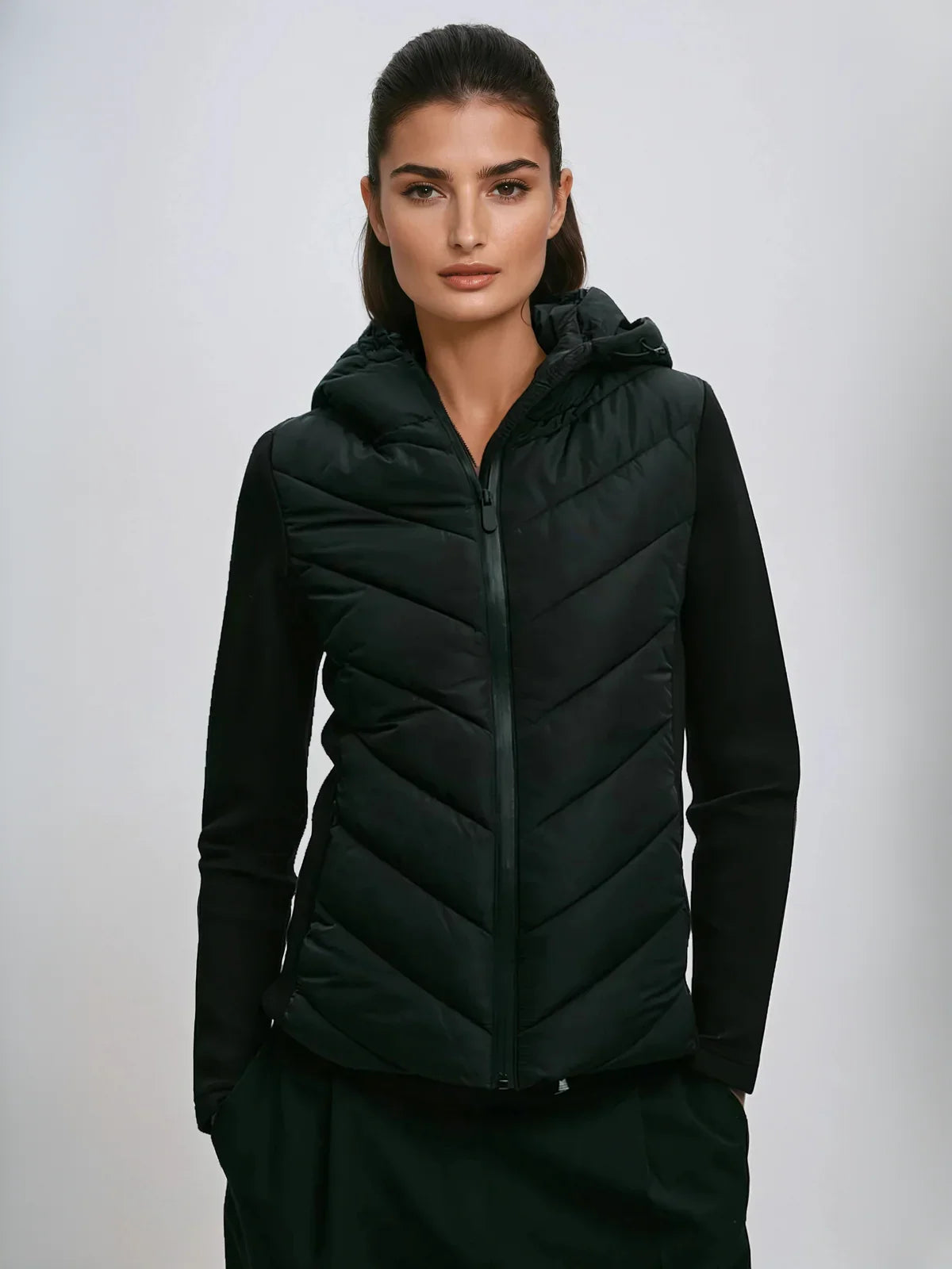 Cotton Padded Coat With Stand Up Collar For Casual Wear