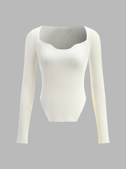 Elegant Sweetheart Long Sleeve Knit Top