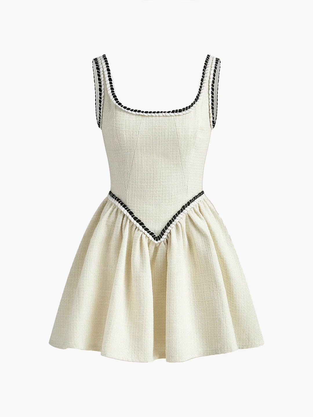 Elegant Style Tweed Pleated Strappy Dress