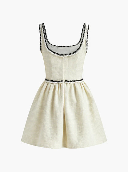 Elegant Style Tweed Pleated Strappy Dress