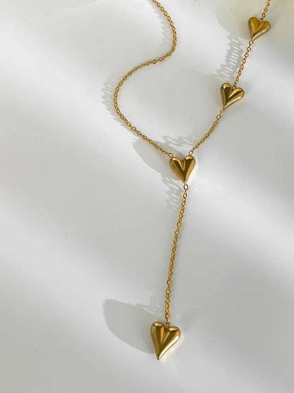 Simple Golden Heart Tassel Titanium Necklace