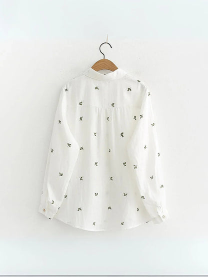 Leaves Printed Long-sleeved Shirt