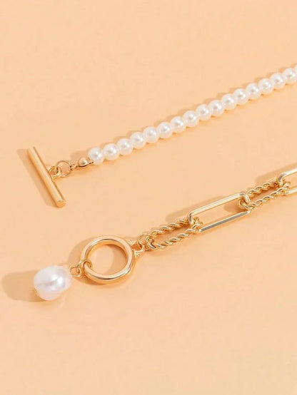Golden Links & Pearls Statement Set