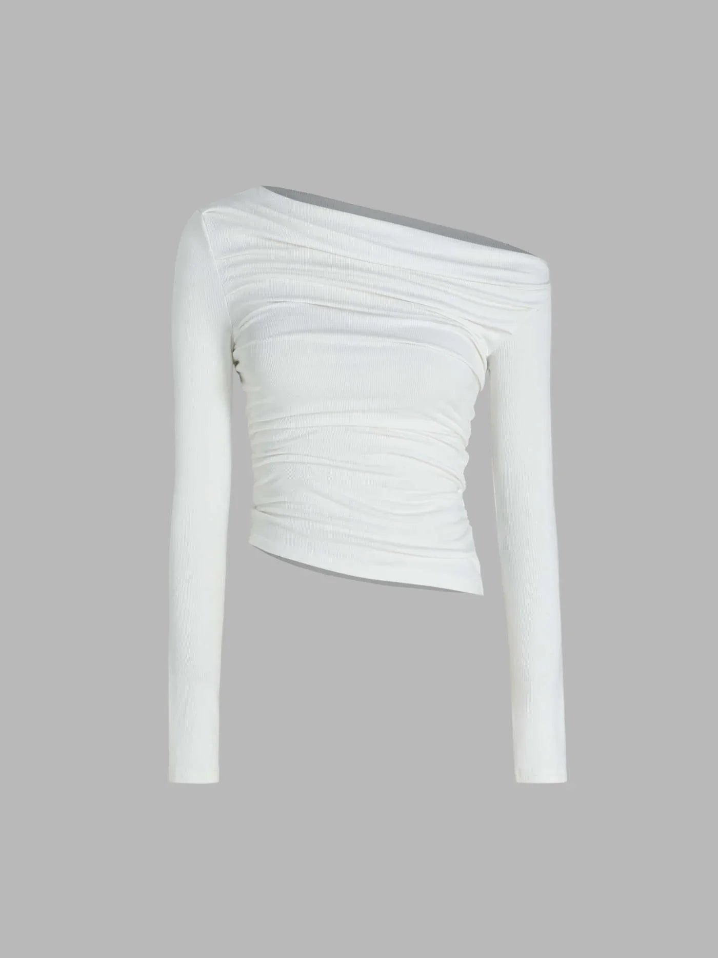 Solid Asymmetrical Neck Long Sleeve Top