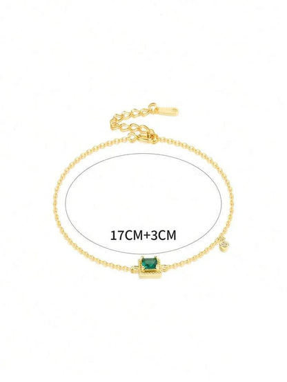 Emerald Accent Dainty Gold Bracelet