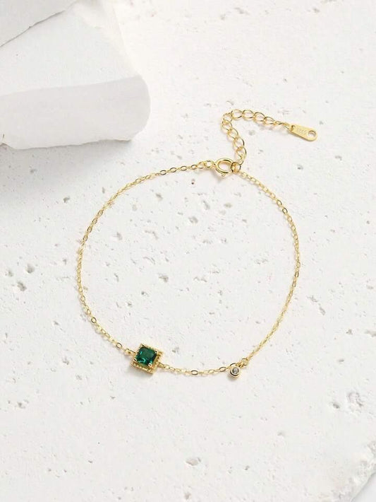 Emerald Accent Dainty Gold Bracelet
