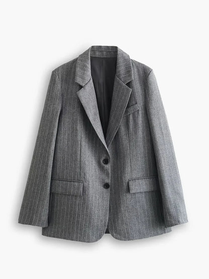 Wool Blend Oversized Pinstripe Lapel Blazer
