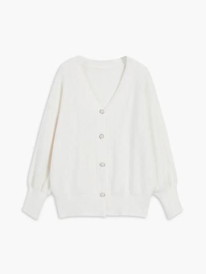 Solid Color Long-sleeved Pearl Oversized Cardigan