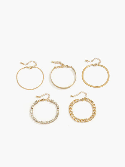 Retro Trend 5pcs Rhinestone Snake Chain Bracelet