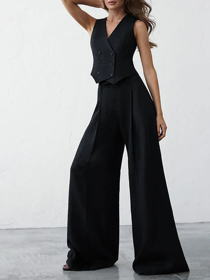 Minimalist Style Linen Vest & Pants Matching Set