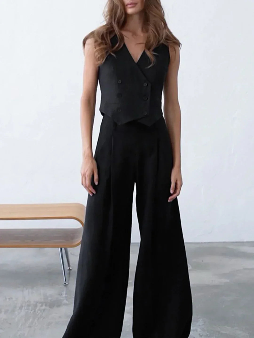 Minimalist Style Linen Vest & Pants Matching Set