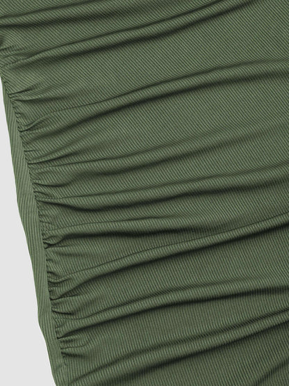 Sleeveless Round Neck Pleated Slit Dress