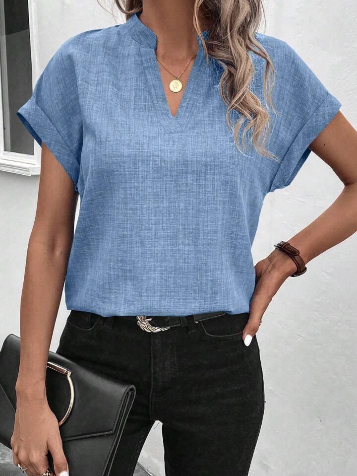 Classic Style Collar Ladies V-neck Top