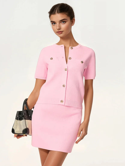 Vintage-Inspired Pink Knit Set