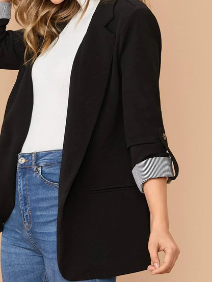 Lapel Notch Collar Roll Tab Sleeve Blazer