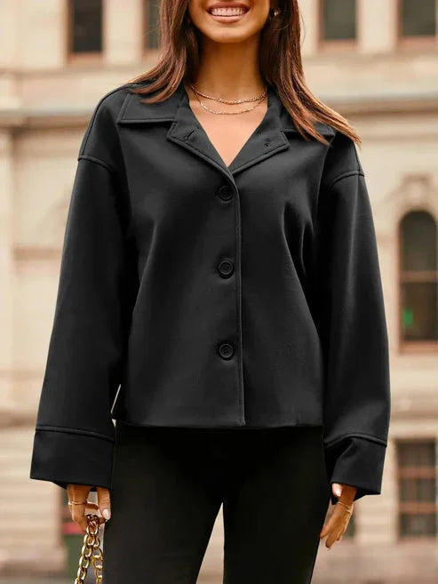 Lapel Collar Cropped Buttoned Jacket