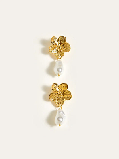 Baroque Pearl & Flower Stud Earrings