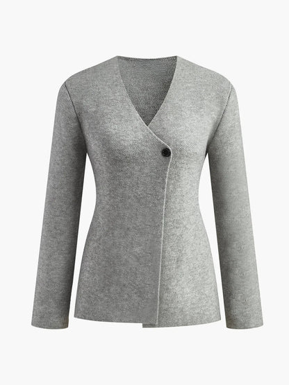 Plain V-Neck Button Soft Knit Top