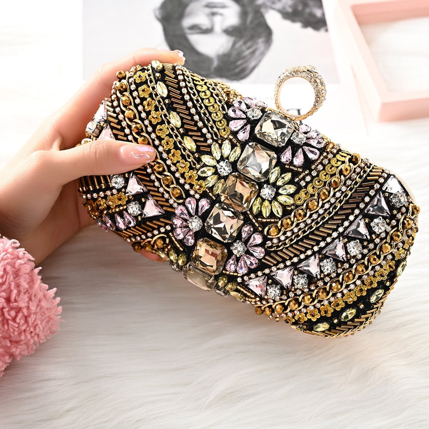 Cynthia Beaded Clutch Bag with Embroidery