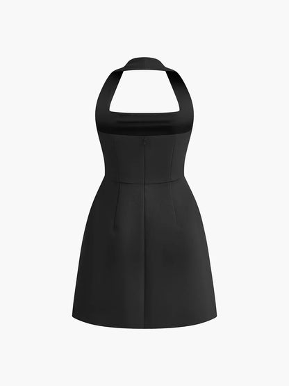Elegant Slim-fit Halter Solid Dress